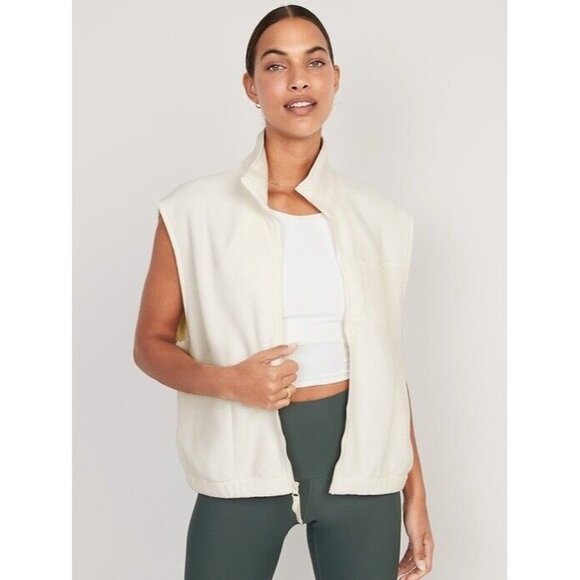 Old Navy Women's Full Zip Fleece Vest Pockets Elastic Waist Size 4X‎ Ivory - Picture 1 of 4